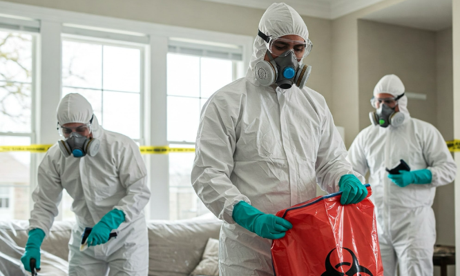 Biohazard cleanup professionals