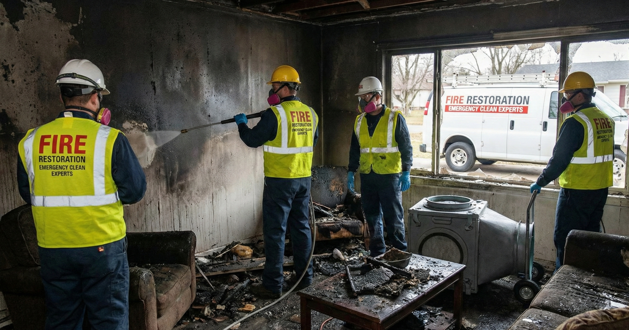 Professional soot and smoke residue cleanup on walls in Miami home